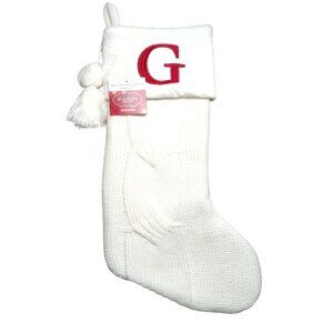 St. Nicholas Square 21 inch White Knitted Initial G Monogram Christmas Stocking